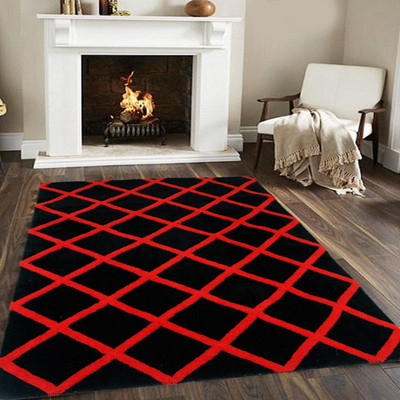SPA Furnishing Red, Black Polyester Carpet(4 ft,  X 6 ft, Rectangle)