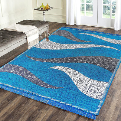 Sparrow world Light Blue Chenille Runner(5 ft,  X 6 ft, Rectangle)