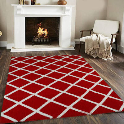 SPA Furnishing Red Polyester Carpet(5 ft,  X 7 ft, Rectangle)