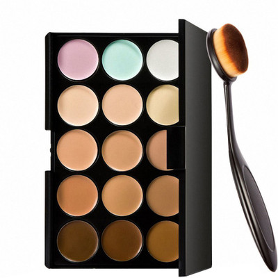 adbeni Imported 15 Colors Contour Face Creme Makeup Concealer Palette + Make up Brush Pack of 2-C357(2 Items in the set)