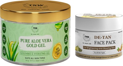 TNW - The Natural Wash De-Tan Face Pack & Pure Aloe Vera Gold Gel for Tan-Free & Glowing Skin | With Goodness of Sugar Cane and Gold Leaf(2 Items in the set)