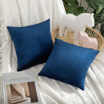 Sparrow world Velvet Cushions Cover(Pack of 2, 40 cm*40 cm, Dark Blue)