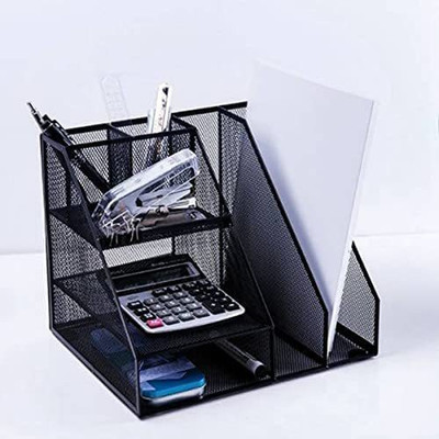 Cpixen 7 Compartments Metal File Storage Book Organization Office File(Black)