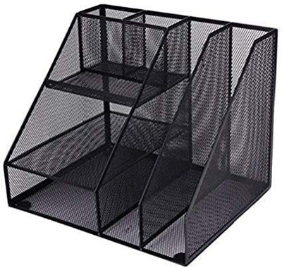 FosCadit 7 Compartments Metal 7 Compartment Multipurpose File Stand With Pencil/Paper/Pin/Clip holder Rack(Black)