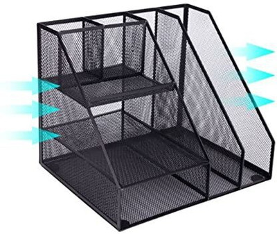 SOCHEP 7 Compartments Metal Mesh Desk File Organizer(Black)