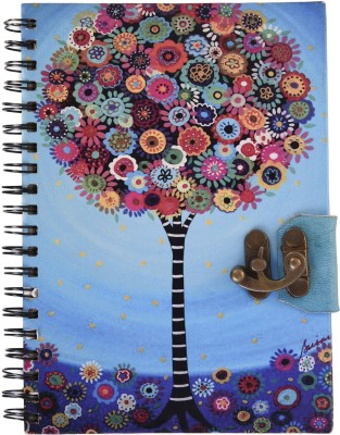 Craft Play Tree Print Wiro Binding With Lock A5 Diary Unruled 96 Pages(Blue)