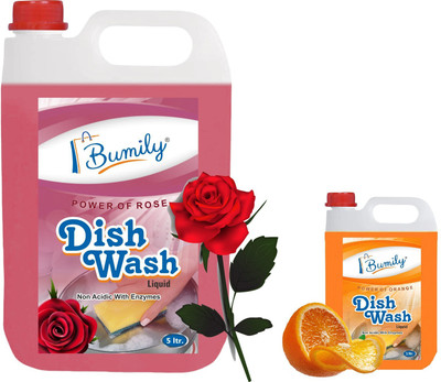 Bumily 5+1 Ltr Liquid Dish Wash Gel Pink Rose + Orange Fragnance (6 Ltr) Dish Cleaning Gel (rose, 2 X 3 L) For Rs. 208 @ 70 %