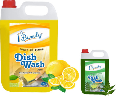 Bumily 5+1 Ltr Liquid Dish Wash Gel Yellow Lemon + Green Lemon Fragnance (6 Ltr) Dish Cleaning Gel (lemon, 2 X 3 L) For Rs. 139 @ 80 %