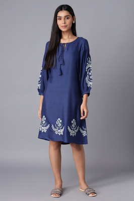 W Women A-line Blue Knee Length Dress