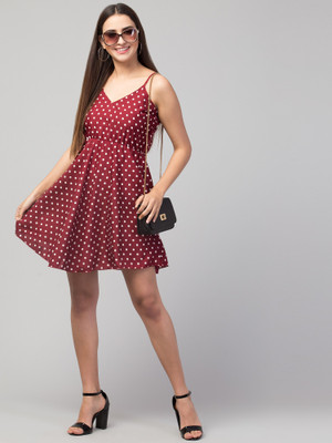 Leading Fashion Women Fit and Flare Maroon Above Knee/Mid Thigh Length Dress