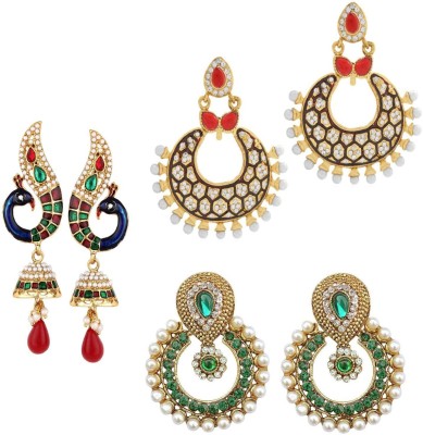 Jewels Capital Diva Style Cubic Zirconia, Pearl Alloy Drops & Danglers, Earring Set, Chandbali Earring, Jhumki Earring