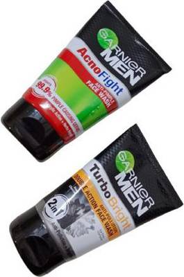 GARNIER TURBO BRIGHT DOUBLE ACTION+ACNO FIGHT FACE WASH, 100*2=200gm (PACK OF 2) Face Wash