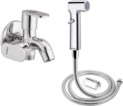 AMJ Bib Cock 2 Way-with Auramix Adjustable HF and 1mtr SS Tube and Wall Hook Bib Tap Faucet(Wall Mount Installation Type)
