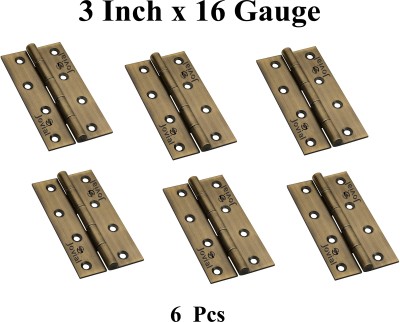 Jovial Window Hinges / Door Hinges / Butt Hinges(3 inch x 16 Gauge/1.5 mm Thickness) Butt/Mortise Hinge(Lacier Antique Brass Pack of 6)