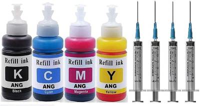 Ang Refill for Canon Pixma MP 287, MP 258, MP 276-100ml x 4 Bottles with 4 Syringes Black + Tri Color Combo Pack Ink Cartridge