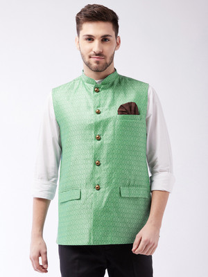 VASTRAMAY Sleeveless Woven Design, Self Design Men Jacket