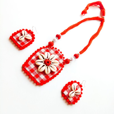 Rupkutir Shell, Fabric, Dori Red, White Jewellery Set(Pack of 1)