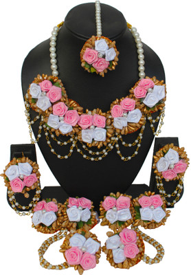 Arihant Shop Fabric Pink, White, Gold Jewellery Set(Pack of 1)