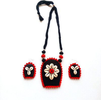 Rupkutir Shell, Fabric, Dori Black, Red, White Jewellery Set(Pack of 1)