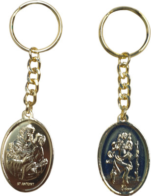 BLESSINGS Set Of 2 Gold Plated St Anthony And St Christopher Key Chain