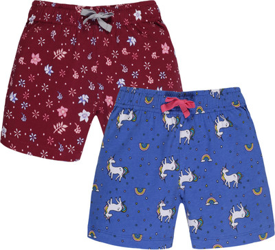 Plum Tree Short For Girls Casual Printed Pure Cotton(Blue, Pack of 2)