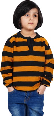 FLORIM Boys Striped Cotton Blend Regular T Shirt(Yellow, Pack of 1)