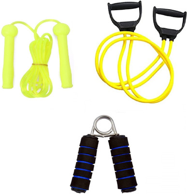 Dr Pacvu Pack 3 Combo|Hand Gripper, Double Band Toning Tube and Pencil Skipping Jump Rope Fitness Accessory Kit Kit