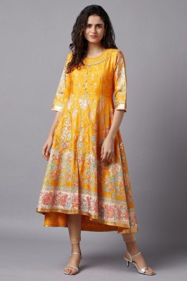 Aurelia Women Printed Flared Kurta(Orange)