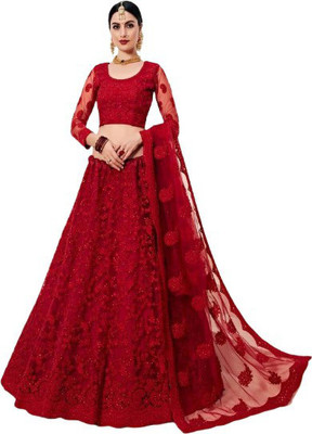 Miara Embroidered Semi Stitched Lehenga Choli(Red)