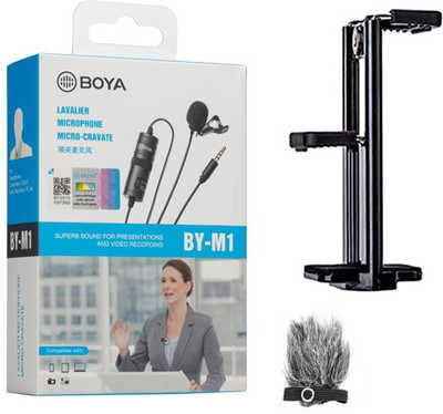 BOYA BY-M1 with Fur-Lav and Mount4 Omnidirectional Lavalier Condenser Microphone