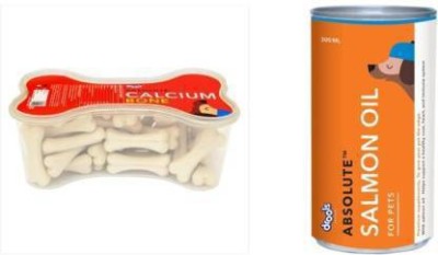 Drools Absolute Calcium Bone Dog Treats-20 Pieces (300 gm) Salmon Oil Syrup- 300ML Salmon 0.6 kg Wet Adult Dog Food