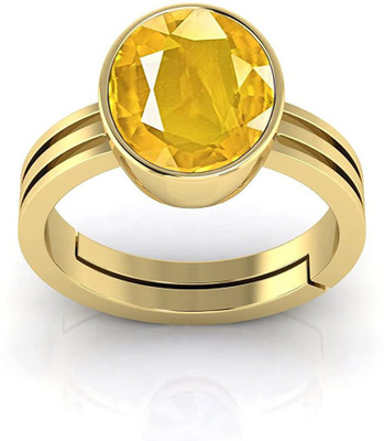 MSPRe 7.25 Ratti Pukhraj Stone Original Yellow Sapphire Ring With Lab Certificate Brass Sapphire Ring