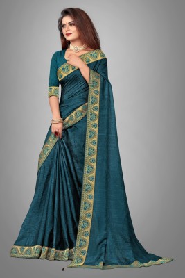 ONTIC LIFESTYLE Self Design Bollywood Cotton Blend, Art Silk Saree(Blue)