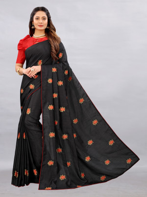 Barkiya Creation Embroidered Bollywood Silk Blend Saree(Black)