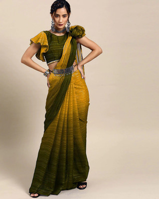 Gheludi Printed Bollywood Georgette Saree(Yellow)