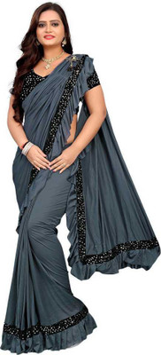 JAY AMBEY FABRICS Solid/Plain Bollywood Lycra Blend Saree(Grey)