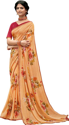 Pbs Prints Printed Bollywood Chiffon Saree(Orange)