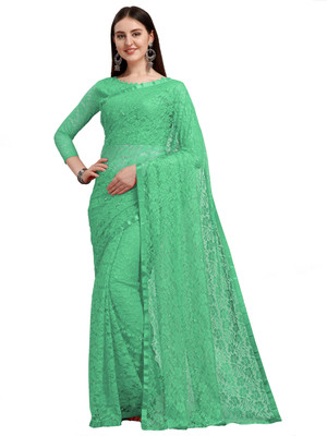 ELLAZY Self Design, Embellished Lucknow Chikankari Net Saree(Light Green)
