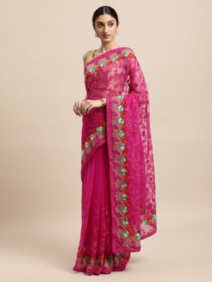 Atulyam tex world Embroidered Bollywood Net Saree(Pink)