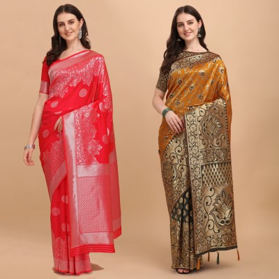 Homigoz Woven Banarasi Silk Blend Saree(Pack of 2, Multicolor)