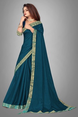 ONTIC LIFESTYLE Applique Bollywood Cotton Blend, Art Silk Saree(Blue)