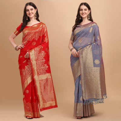 Homigoz Woven Banarasi Silk Blend Saree(Pack of 2, Multicolor)