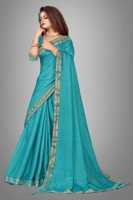 ONTIC LIFESTYLE Applique Bollywood Cotton Blend, Art Silk Saree(Blue)