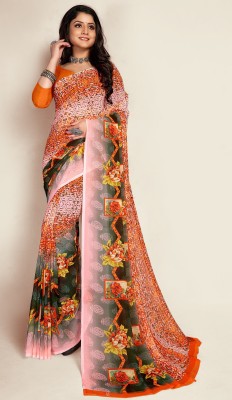 LeeliPeeri Designer Printed Daily Wear Georgette Saree(Orange)