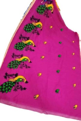 Bakshi Telecom Embroidered Handloom Cotton Silk Saree(Pink)