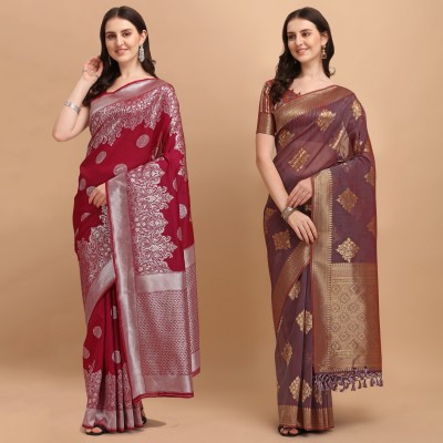 Homigoz Woven Banarasi Silk Blend Saree(Pack of 2, Multicolor)