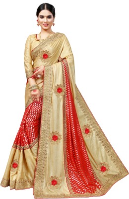 Krishna R fashion Woven Bollywood Jacquard, Art Silk Saree(Red, Gold)