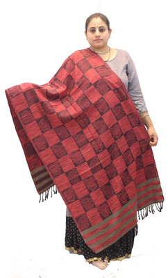 KAVIM Wool Checkered Women Shawl(Maroon)