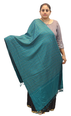 KAVIM Wool Self Design Women Shawl(Blue)