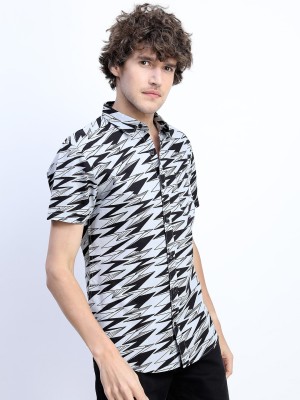 KETCH Men Geometric Print Casual Black, Grey Shirt